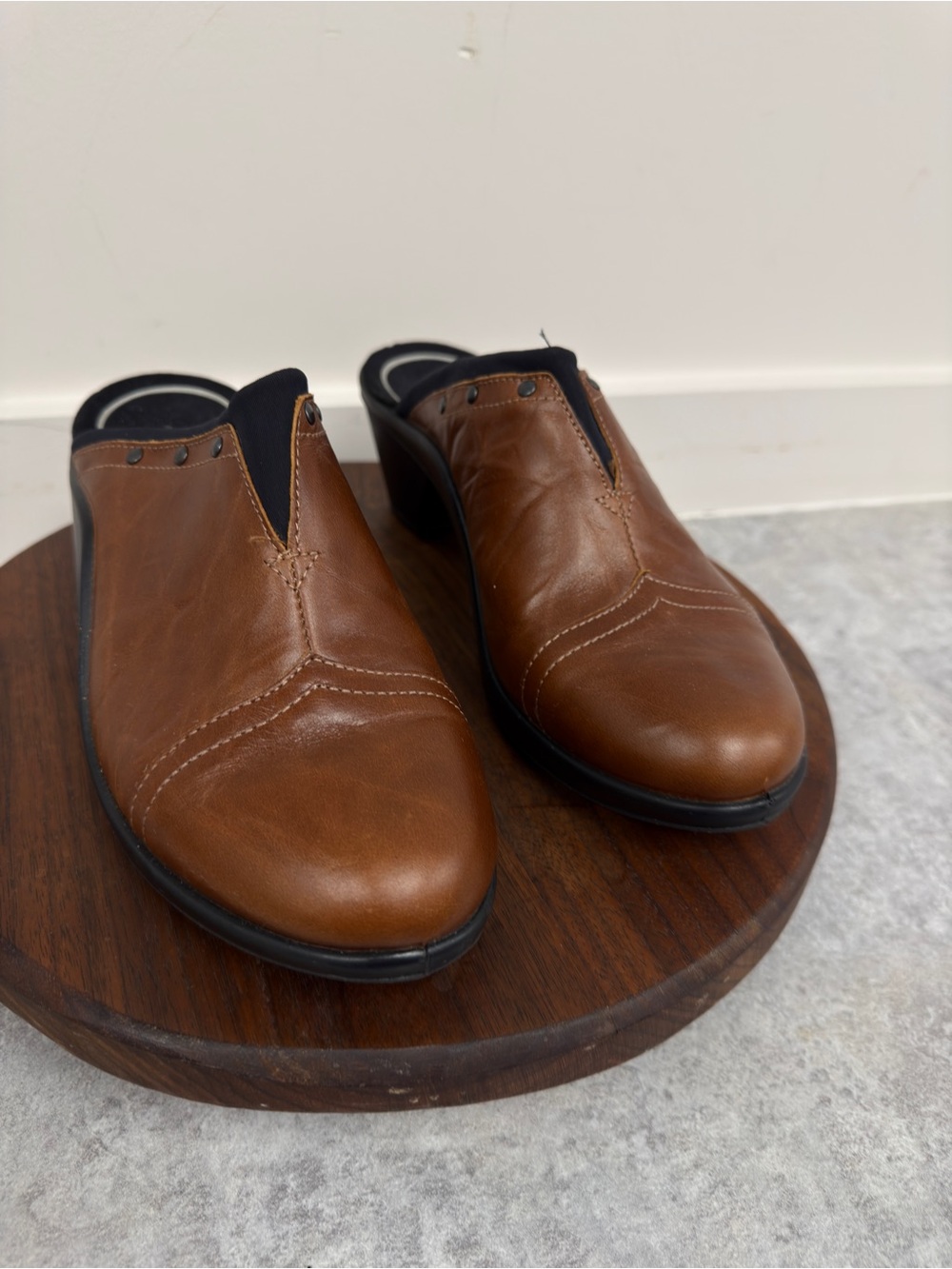 Romika Brown Leather Clog Mules Size EU 40 Comfort Wedge Slip-On‎